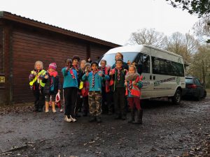 Cubs and Beavers standing in front of the Group Minibus