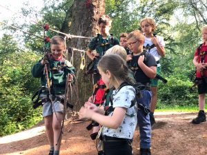 Cubs setting up for a Tyrolean Traverse